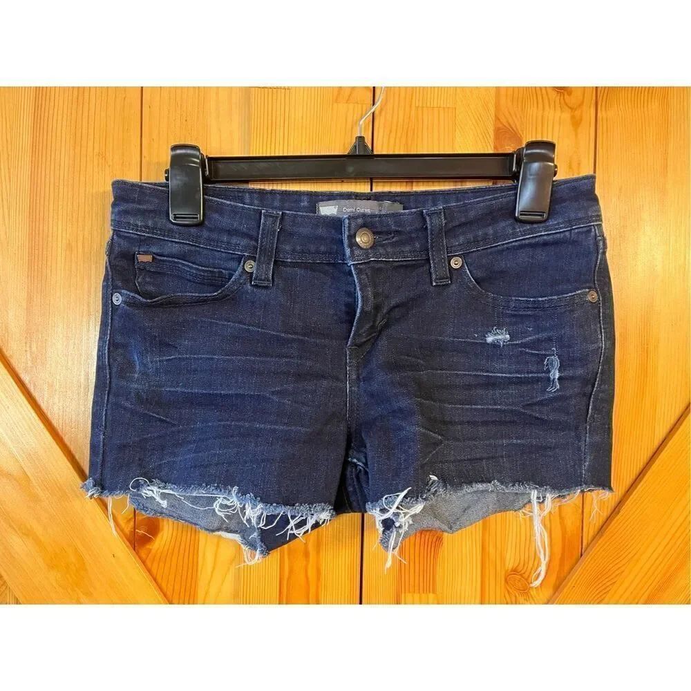 Levi's Jean Shorts Women's 28 Demi Curve Dark Blue Cut Offs Stretch Denim (3545)